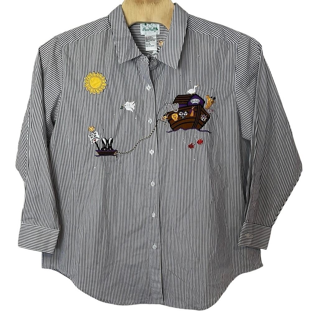 The Quacker Factory Noah’s Ark Button Down Shirt Size 1X Embroidered Whimsical